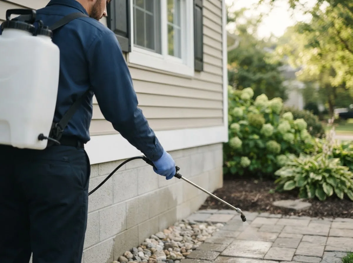 Pest control technician inspecting a home in Walkerton, VA